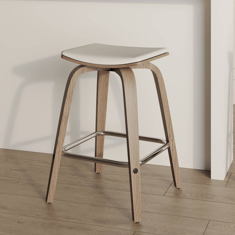Hoxha Leather Square Counter Stool With Stained Poplar Wood Frame And 360-Degree Swivel Hoxha Collection