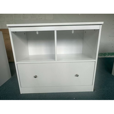 Kids Toy Storage Organizer With Large Drawer, Low Bookshelf For Nursery & Playroom, Wooden Kids Cabinet For Books And Toys, White