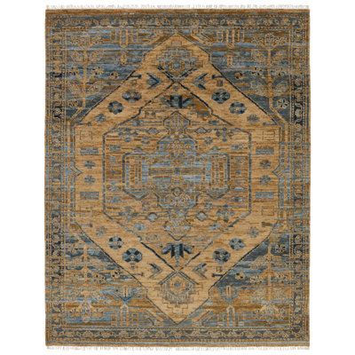 Jaipur Living Fontane JIN06 Handknotted Stripes Tan and Blue Area Rug (6'x9')