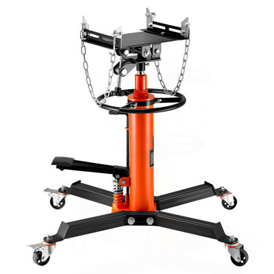 Cric de transmission, cric de transmission télescopique hydraulique d'une capacité de 1/2 tonneau / 1 100 lb, support de cric de plancher à 2 niveaux avec pédale, roue pivotante à 360 °, treuil de garage / atelier, orange