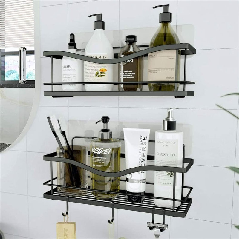 Serviteur de douche de qualité supérieure - Argent - Paquet de 2 tablettes de salle de bain et porte-shampooing auto-adhésifs en acier inoxydable antirouille