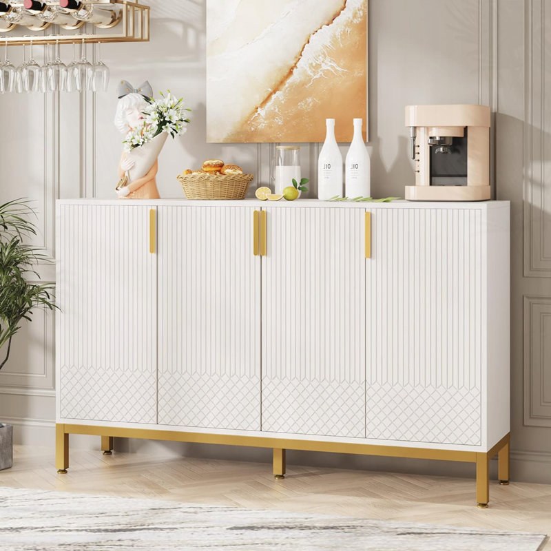 Buffet 4 portes avec rangement, Blanc