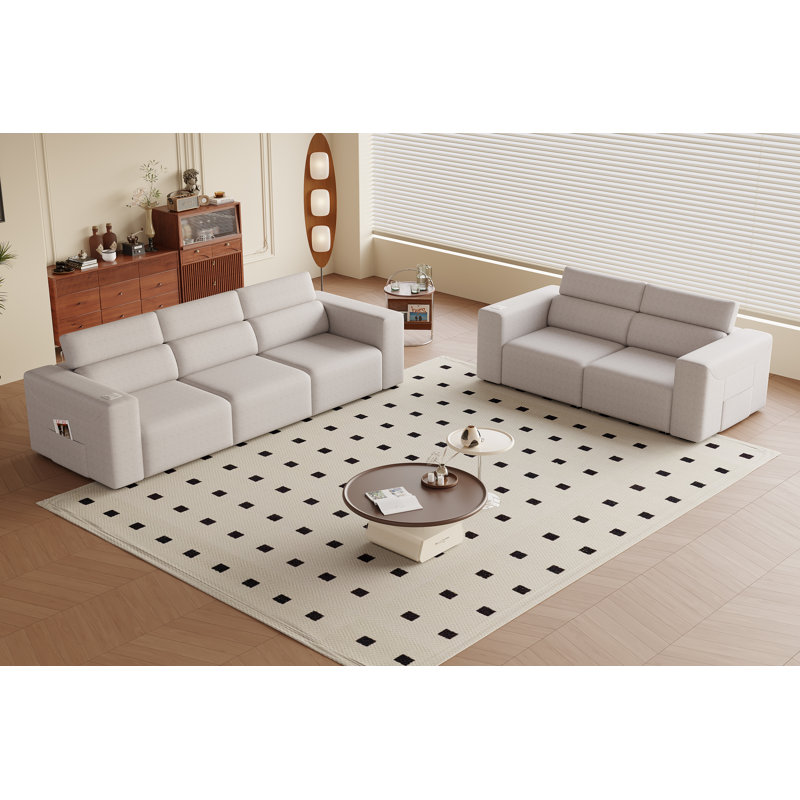 Canapé inclinable électrique modulaire à 3 places Fleur avec charge sans fil et appui-tête réglable Fleur, Beige