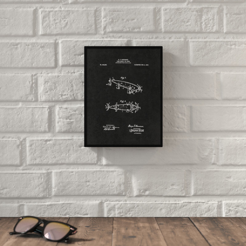 " 1907 Fishing Lure Vintage Patent Artwork ", 37" H x 28" W