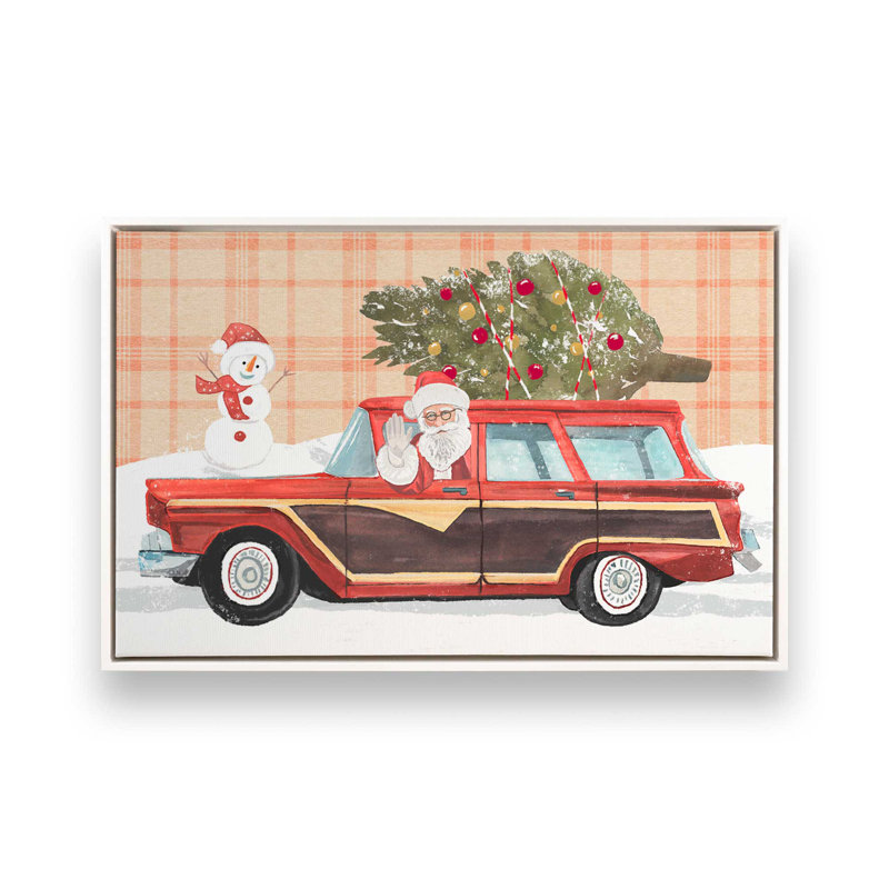 Imprimé wagon du Père Noël, H 24,75 po x l 36,75 po x P 1,75 po, Cadre blanc