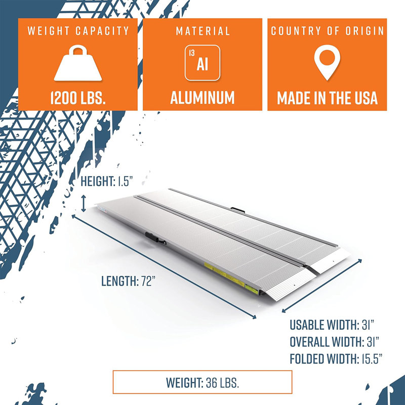 Rampe simple sans rebord, H 1,58 po x l 31 po x P 72,13 po