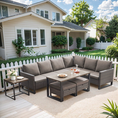Naresa 5-Piece Outdoor Wicker Furniture Set, L-Shaped Sectional Sofa Set