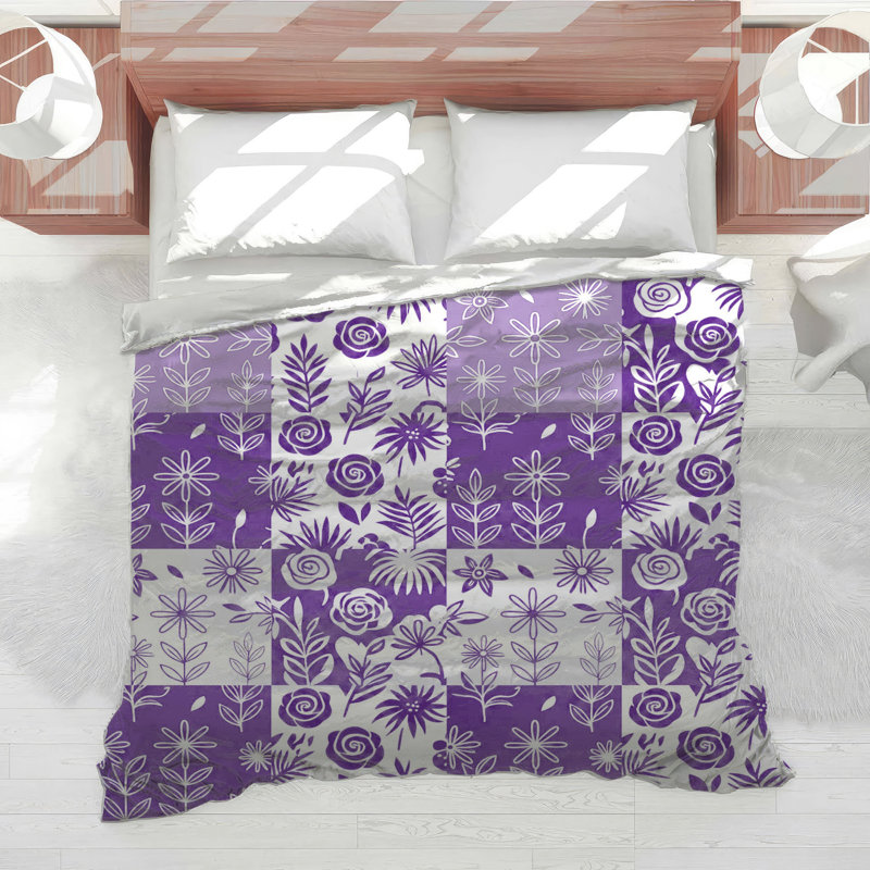 Édredon mauve à motif floral, Lit simple