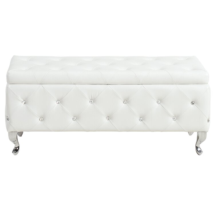 !nspire Crystal Upholstered Storage Bench, White