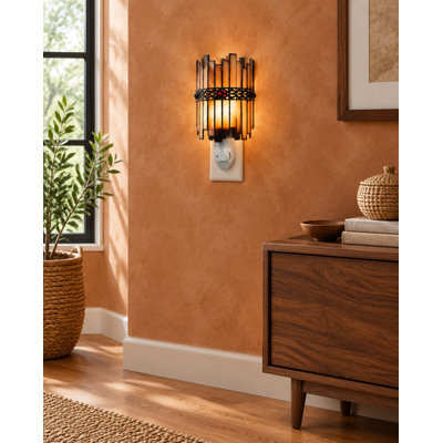 A geometric stained-glass design topped with a yellow crown gives this vintage-style night lamp a decorative look for rooms, hallways, bathrooms, and kitchens, and it can be given as a birthday present.
