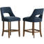 Ensemble de 2 tabourets de bar rembourrés de style moderne du milieu du siècle, hauteur du siège de 66 cm, dossier incurvé et pieds en bois massif (bleu marine)-626510617