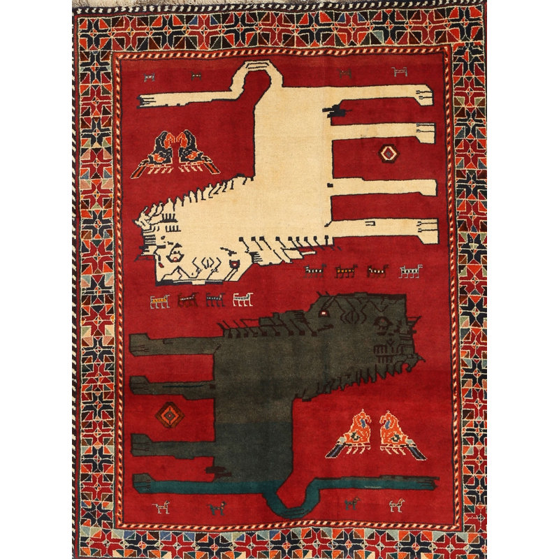 Tapis traditionnel beige / rouge, Rectangle 2 pi x 3 pi