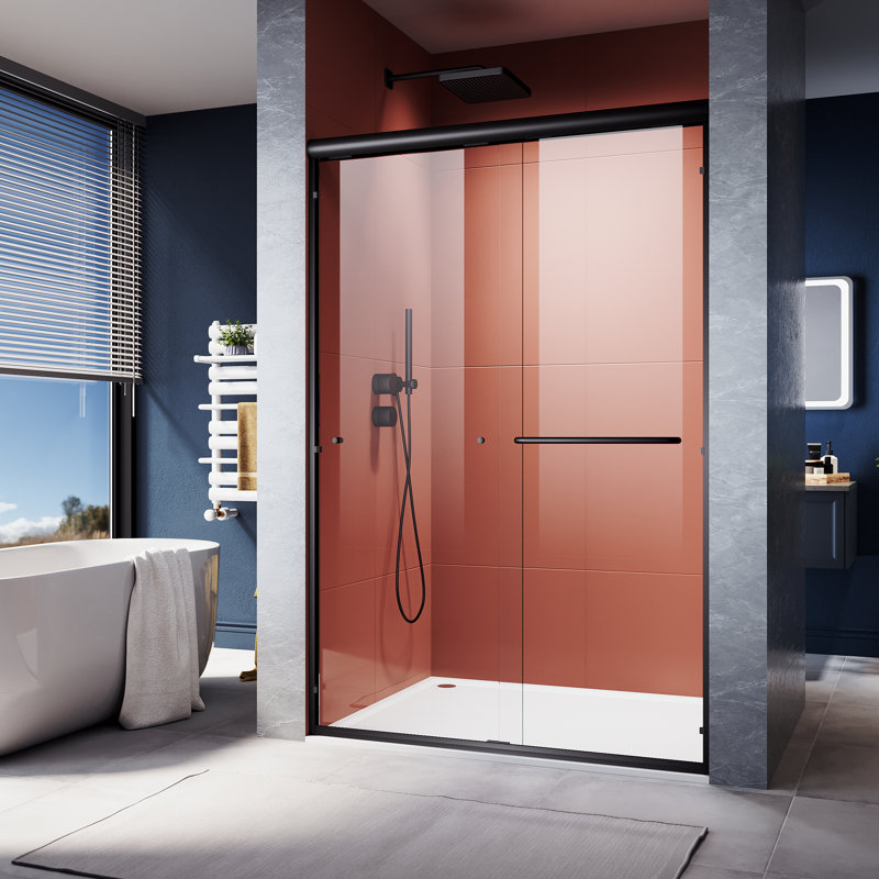 - W x 72'' H Double Added Door Semi-Frameless Shower Door with, Black
