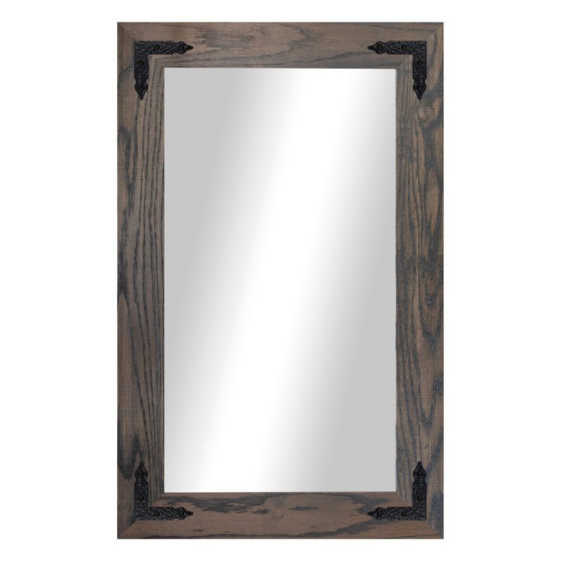 Gracie Oaks Ozark Hardwood Mirror With Decorative Corner Brackets, Carbon Gray, 20" x 33"