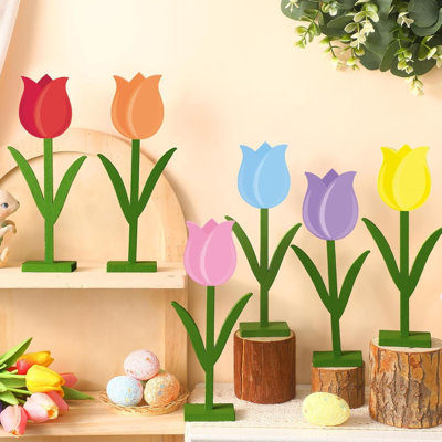 Ensemble de 6 panneaux de table de style campagnard avec tulipes printanières