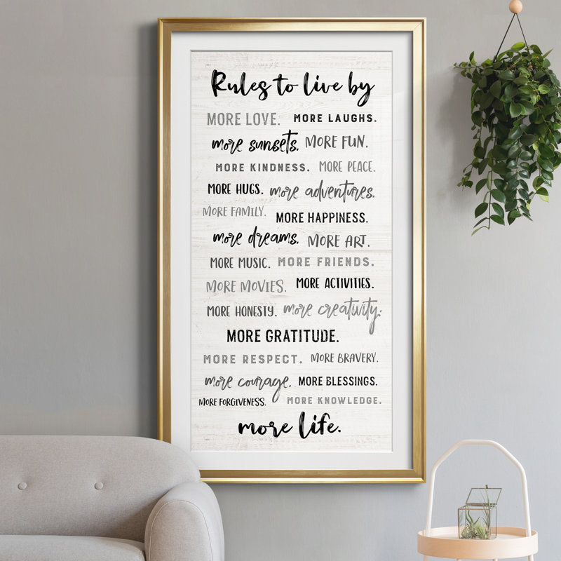 " Rules To Live By ", 10.5" H x 18.5" W x 1.5" D, Gold