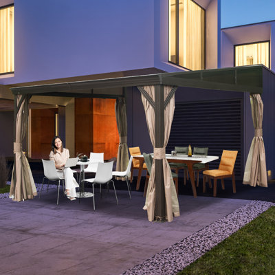 Aluminum Patio Gazebo Lean to Wall Mounted Pergola with Sloping Galvanized Steel Roof