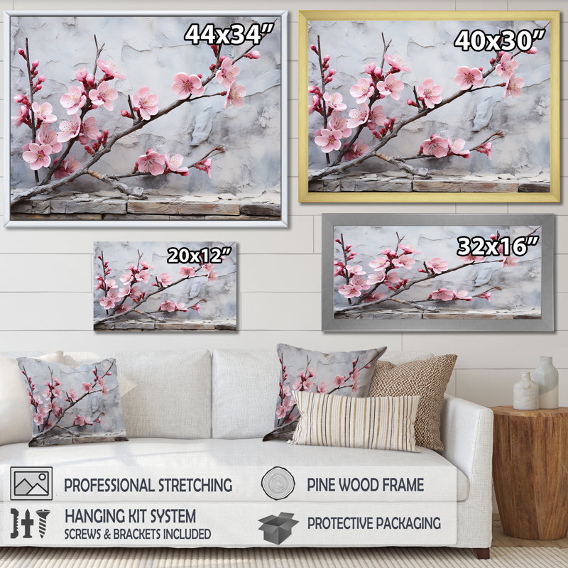 Pink Cherry Blossom End Of Winter Blooms I - Tree Cherry Blossom Wall Art, Wrapped Canvas, 30" H x 40" W x 1.5" D