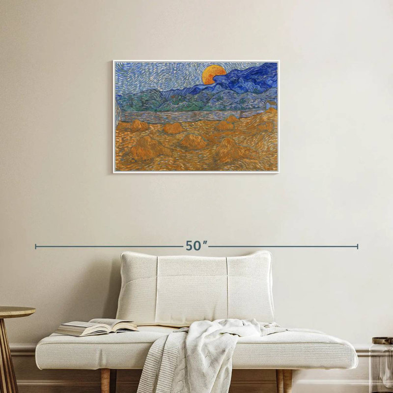 Gerbes de blé et lune montante, 31 po x 21 po, Cadre flottant blanc