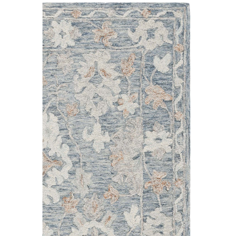 Tapis oriental bleu / rouille / ivoire en laine / coton touffeté à la main Marquee 506, Tapis de couloir 2 pi 3 po x 8 pi