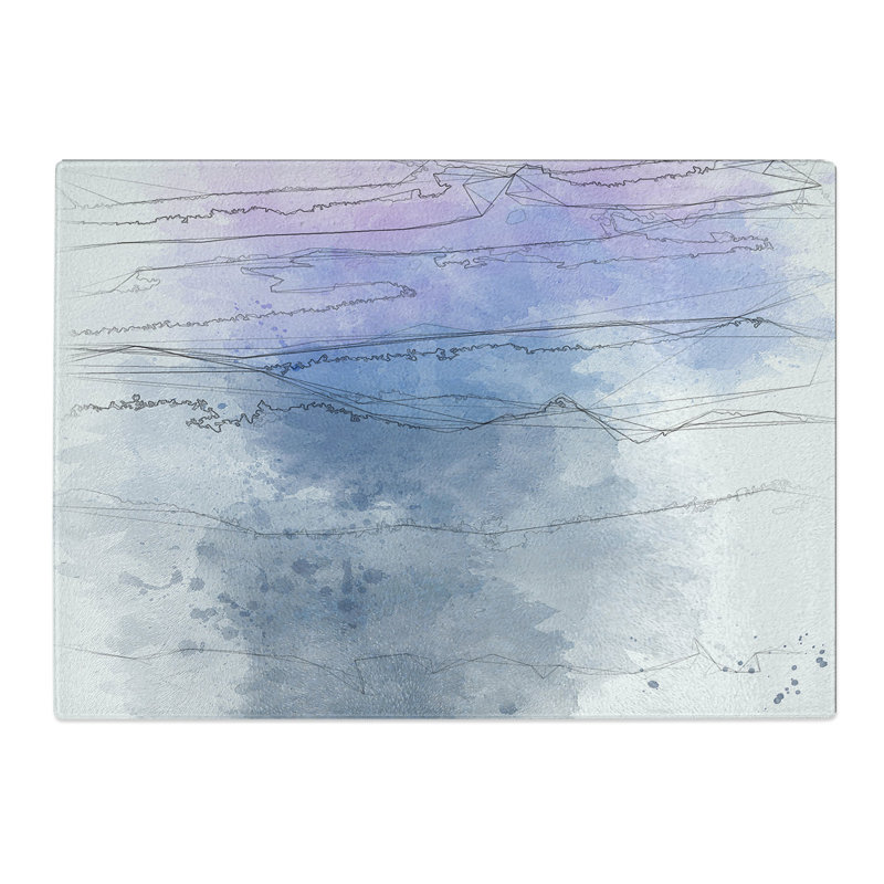 Tempered Glass View of a Mountain Range Sketch Chopping Board, 20 cm x 28.5 cm