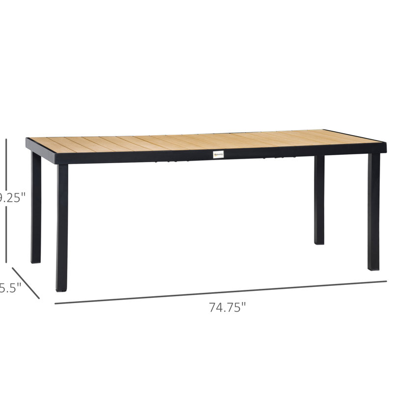 Table de salle à manger 8 pelouses - 75 po x 35 po rectangulaire, structure en aluminium avec plateau en faux bois pour patio, patio rectangulaire 8 pieds, plateau, jardin idéal, pelouse,