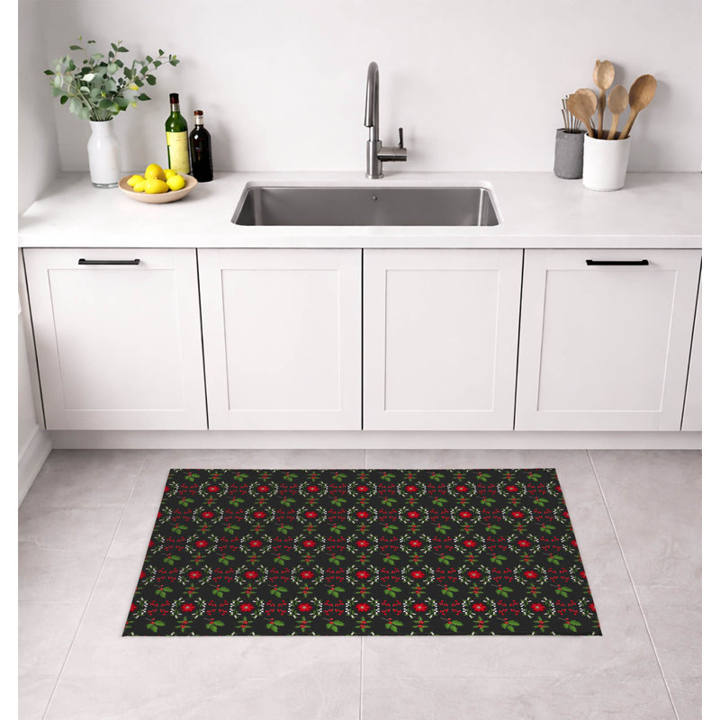 Tapis de cuisine Botanical Poinsettia, Gris anthracite, Rectangle 7 pi x 5 pi