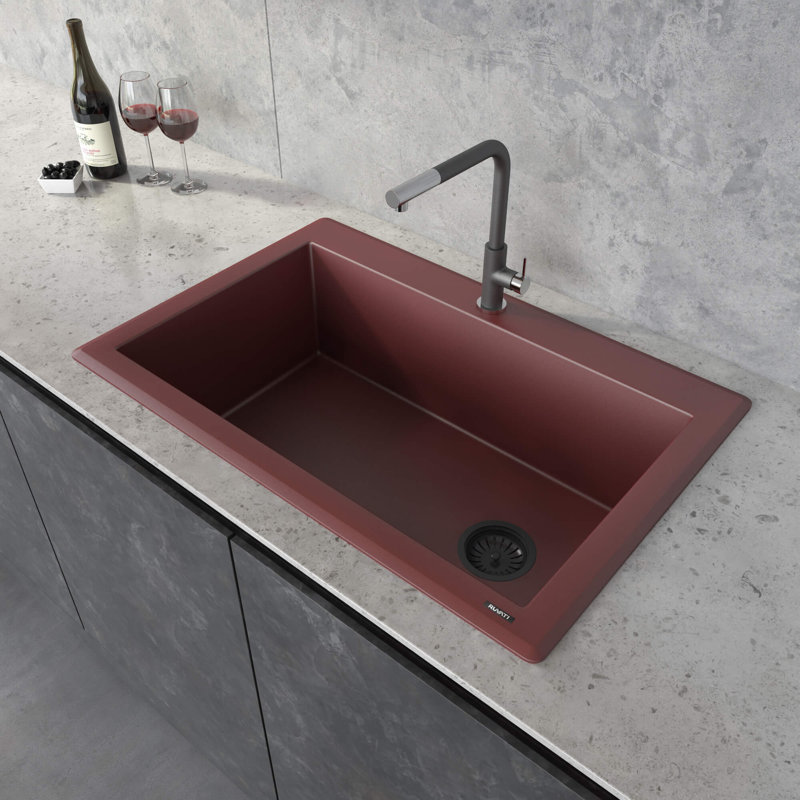 Ruvati 33 x 22 inch epiGranite Drop-in Topmount Granite Composite Quartz Single Bowl Kitchen Sink, Carnelian Red
