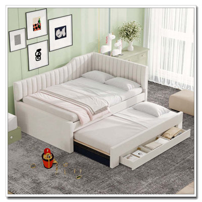 Upholstered Daybed with Trundle and Three Drawers