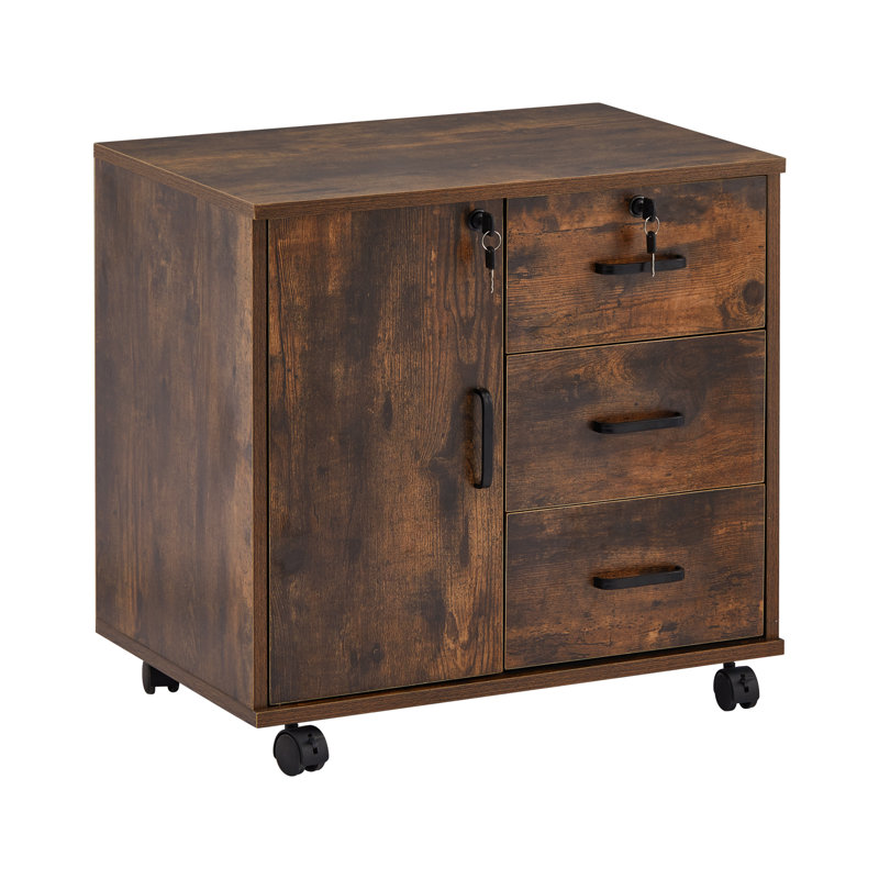 Soriano 60 cm W 3 -Drawer - Drawer Wheels / Casters included Mobile Filing Cabinet, Rustic Brown