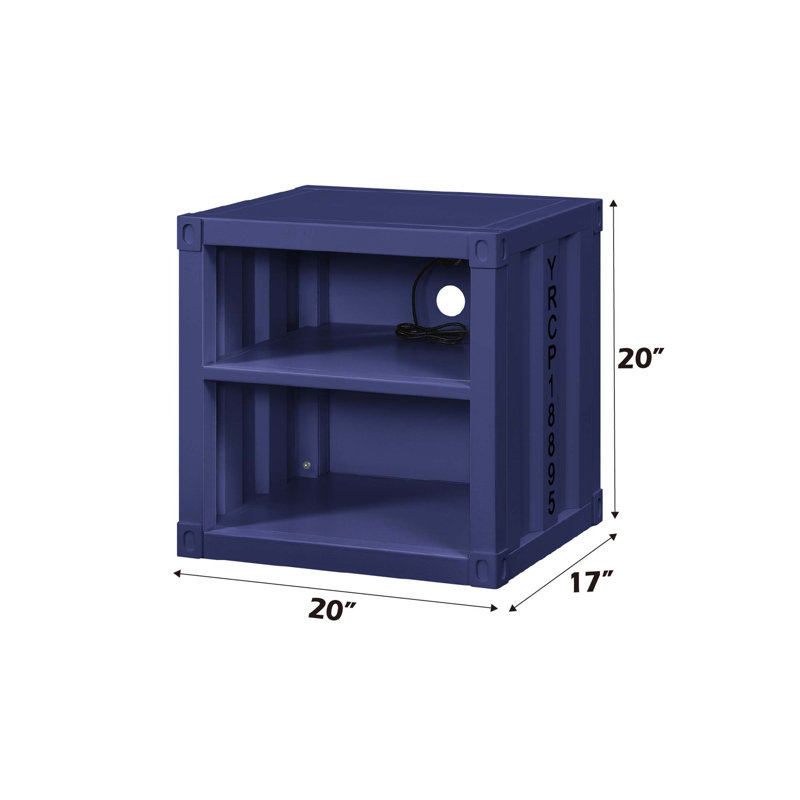 Table de chevet bleue pratique avec charge USB et fabrication en métal robuste pour les chambres modernes