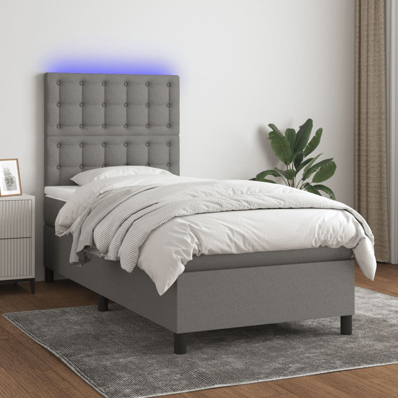 Lit standard Denali avec matelas, Tissu, Gris foncé, Simple TG