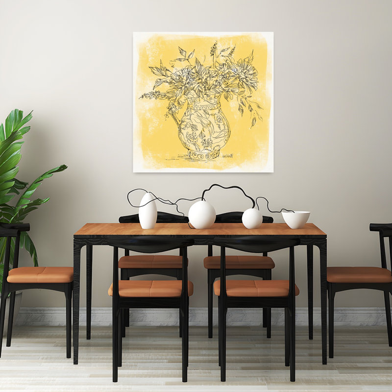 Zinnias contemporains dans un croquis de cruche avec art bouquet noir, H 32 po x l 32 po