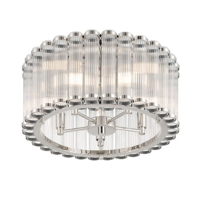 Flush Mount, 5-Light, 18", Polished Nickel, Ribbed Glass
