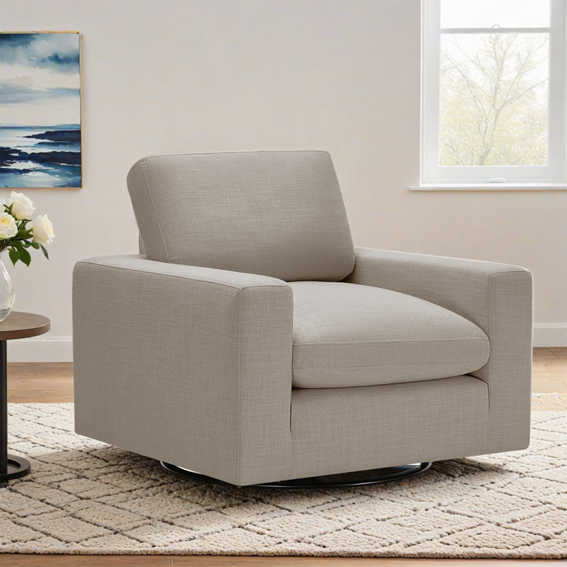 Asher 35.4' Upholstered Armchair, Effie Flax Performance Linen