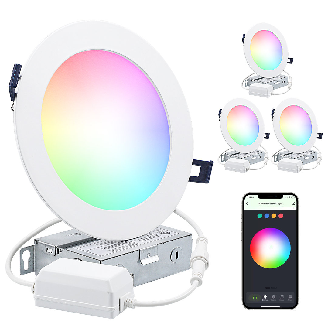 6 Inch LED Smart Recessed Lights with J-Box, Color Changing RGBCW Downlight, Voice Control (Set of 4) TORCHSTAR