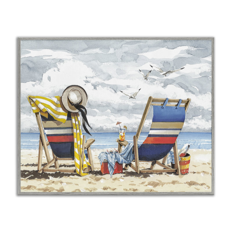 «Peaceful Chairs Beach», estampe numérique par John Rossini, Estampe numérique Farmhouse, H 24 po x l 30 po