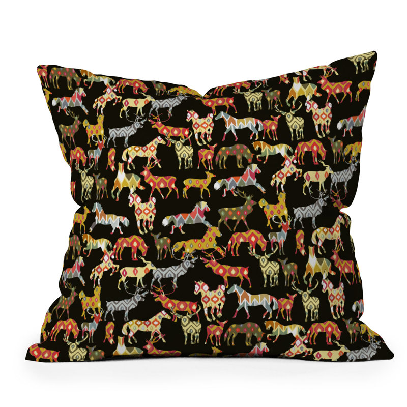 Coussin décoratif Sharon Turner, Cheval noir / jaune / blanc / rouge / bleu / rose, Carré 18 po