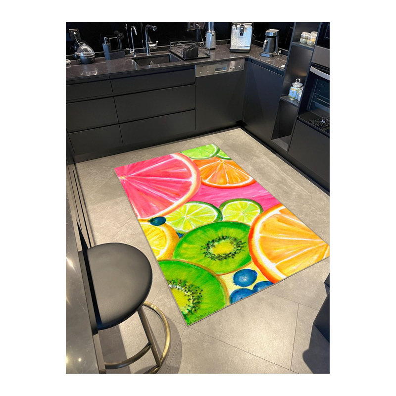 Half Fruit Patterned Multicolor Rug, Round 3'3" Rug Pad Included