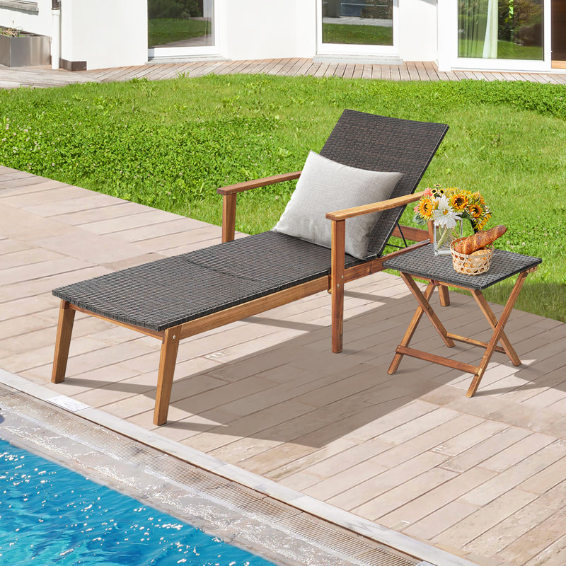 Azlaan 72" Long Reclining Acacia Single Chaise