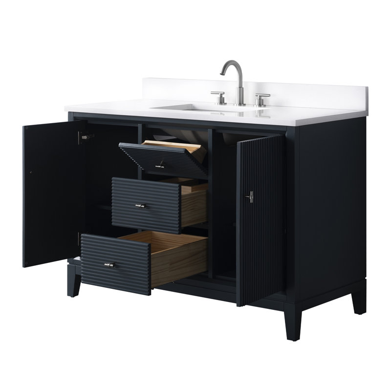 Caldwell 48" Single Sink Freestanding Bathroom Vanity with Engineered Marble Top, Arabescato White, Vintage Spruce Blue