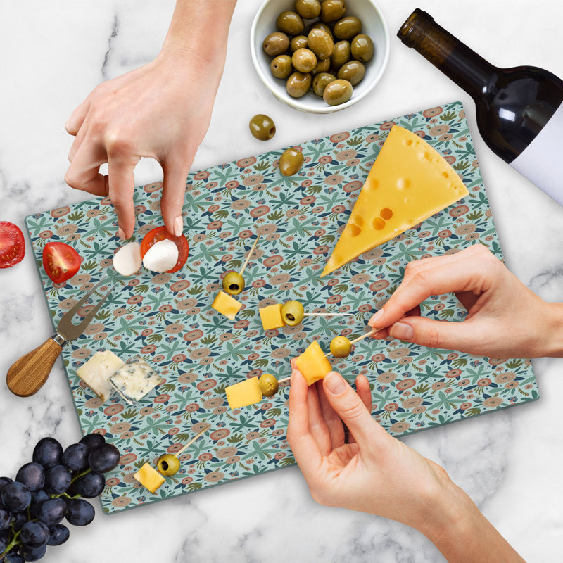 Ambesonne Botany Cutting Board Large Size Creative Doodle Leafy Flower Multicolor