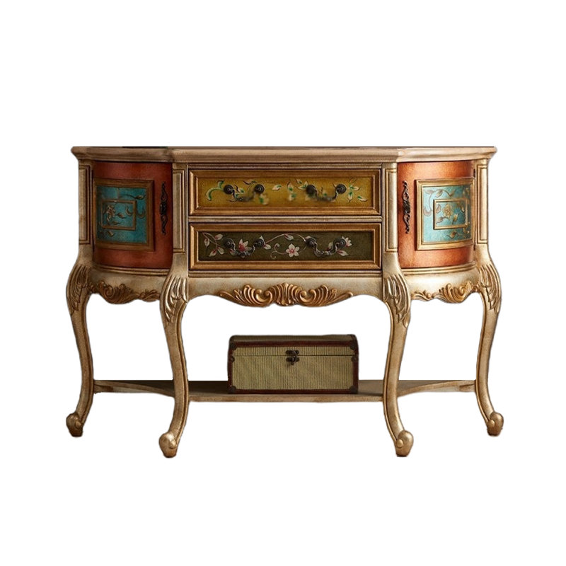 Half-Round Console with Double Doors and Drawers