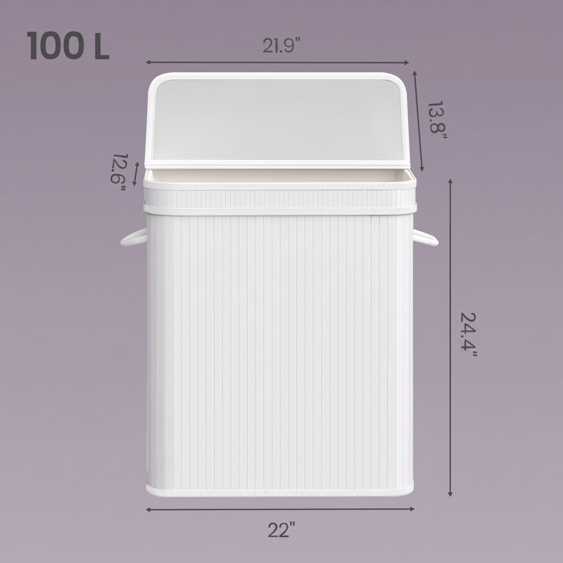 Bamboo Laundry Basket, White, 24.4" H x 22" W x 13.8" D