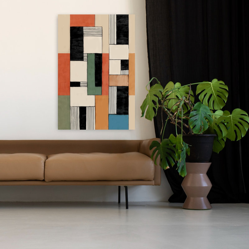 «Geometric Color Blocks», art mural contemporain audacieux et abstrait, H 48 po x l 32 po