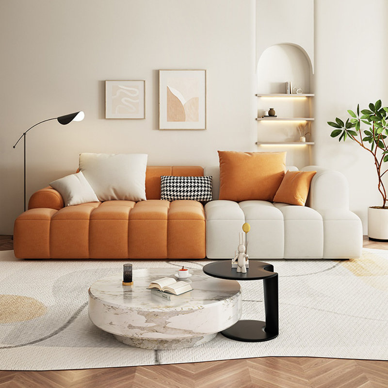 Canapé français simple de style crème, 4, Orange / blanc cassé