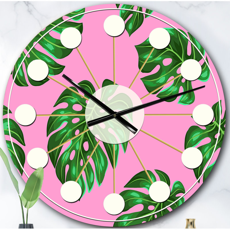 Tropical Palm Leaves III - Horloge murale moderne Mid-Century, Surdimensionné