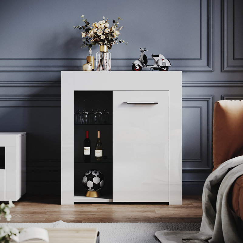 83*75*35cm Small Display Cabinet with RGB Colour Variations and Tempered Glass Shelves, White