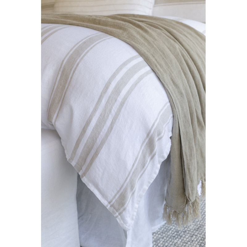 Jackson Striped Linen Duvet Cover, King Duvet Cover, White/Natural