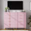 Commode rose à 5 tiroirs pour chambre à coucher avec poignée dorée et grand tiroir rose-2024524679